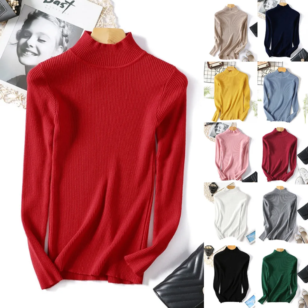 Женский Вязанный свитер SAGACE зимний с длинным рукавом и воротником под горло