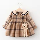 Осеннее платье для маленьких девочек, клетчатое платье принцессы с принтом и сумочкой, детская одежда