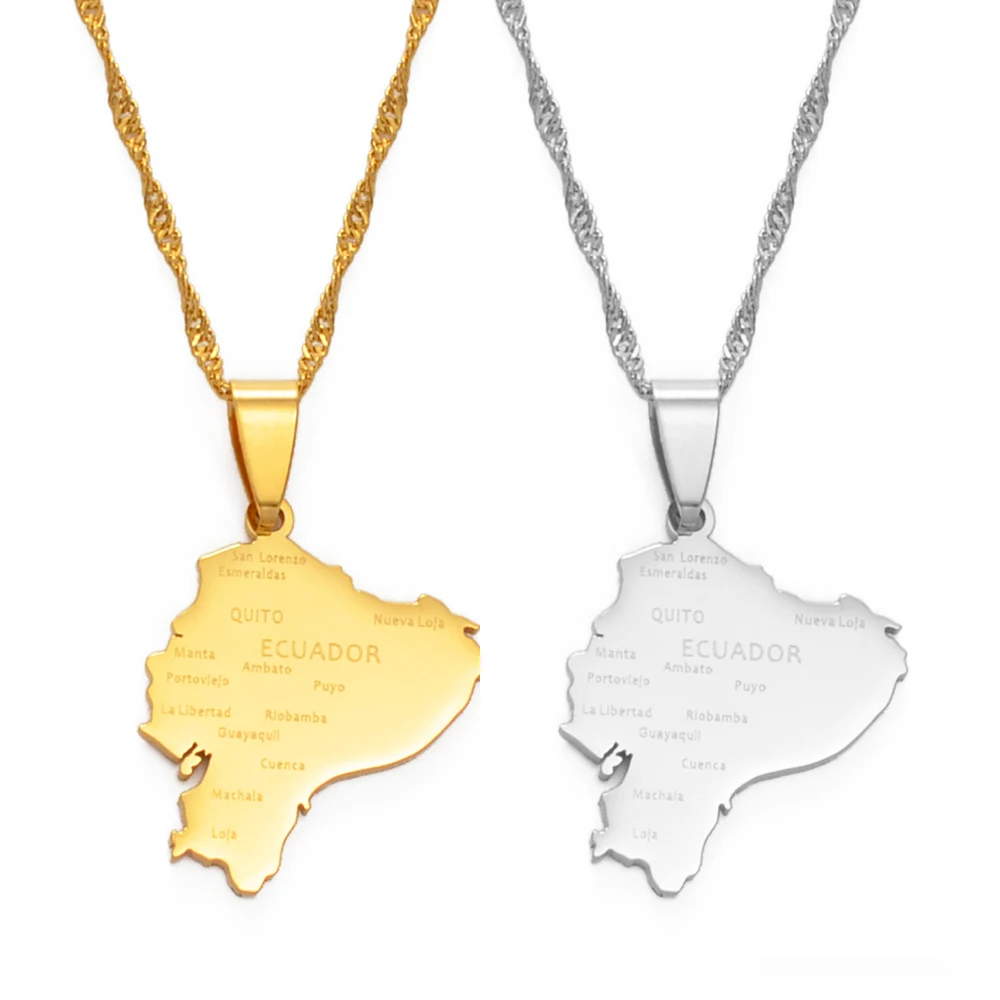 Anniyo Ecuador Map Pendant Necklaces for Women Silver Color/Gold Color Charm Maps Jewelry Ecuadorian Patriotic Best Gift #149121 | Украшения