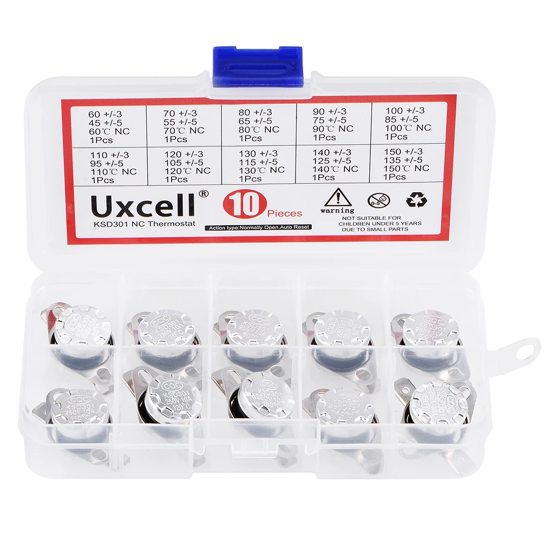 

uxcell 10pcs NC KSD301 Thermostat 60 70 80 90 100 110 120 130 140 150°C Temperature Thermal Control Switch Normally Close