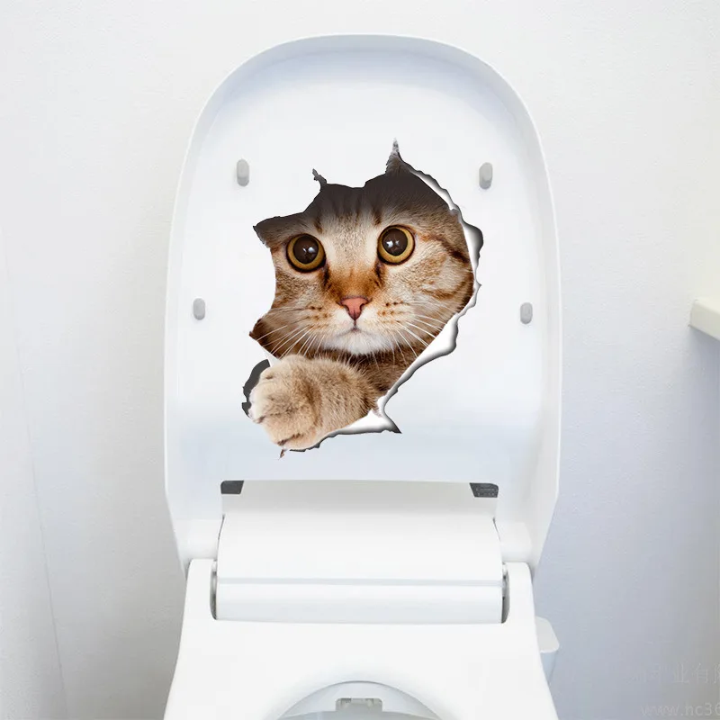 

Toilet Stickers 3D Cat Vivid Wall Sticker Fashion Lovely Animal Pvc Waterproof Decal For Bathroom Toilet Decorative 3D Posters