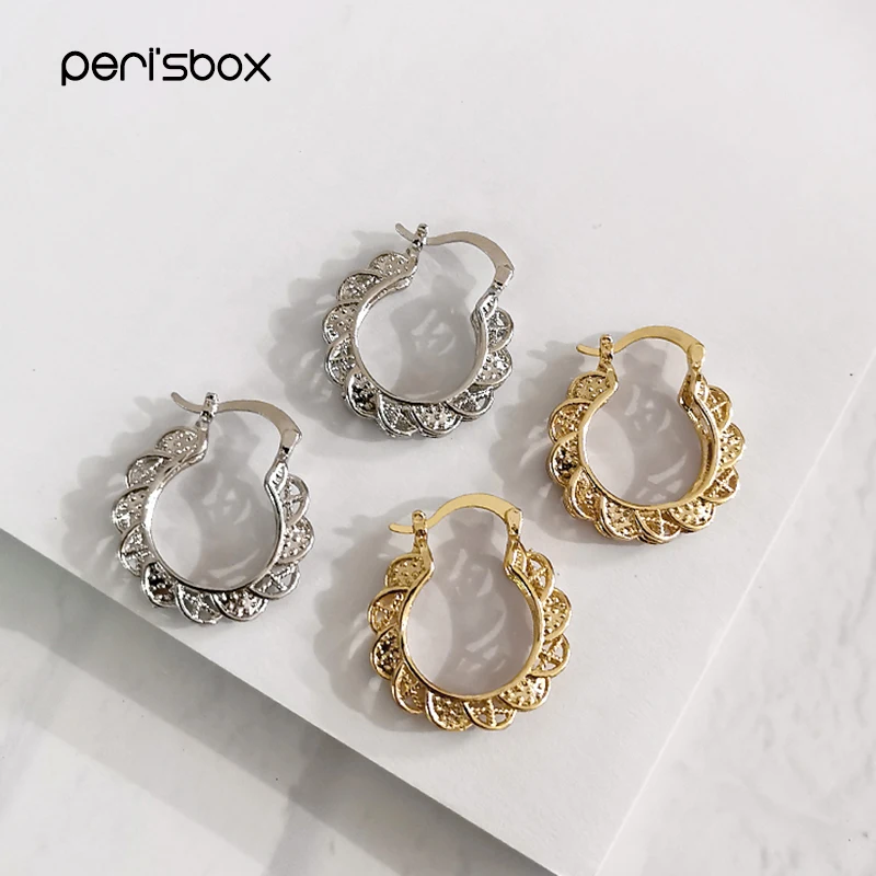 Женские серьги кольца Peri'sBox круглые геометрические с цветочным узором