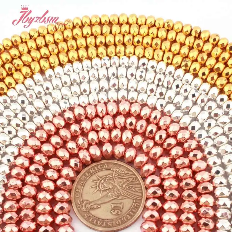 Граненые бусины из гематита Рондель-хеши 4x6 мм каменные с отверстием