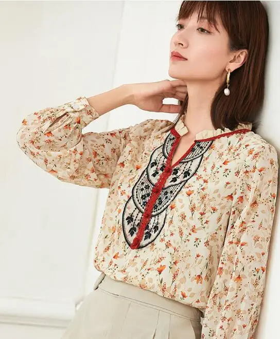 Шифоновая Блузка с вышивкой в китайском стиле на осень 2020 | Женская одежда