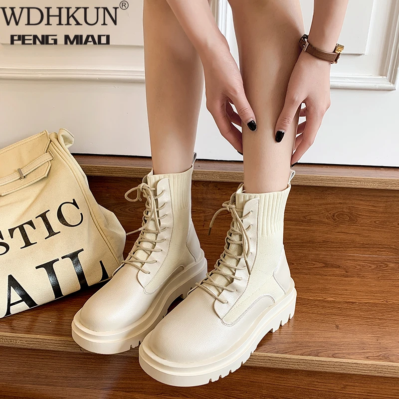 

Вязаные модные женские сапоги Martens, новинка 2020, женские повседневные сапоги в британском стиле, женские ботильоны высокого качества