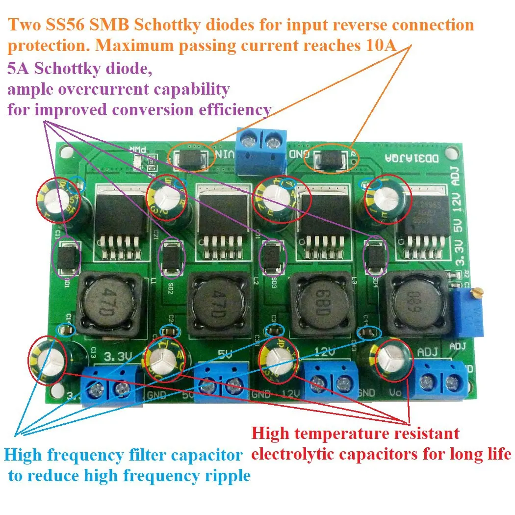 3A 4 Channels Multiple Switching Power Supply Module 3.3V 5V 12V ADJ Adjustable Output DC Step-Down Buck Converter Board | Электроника
