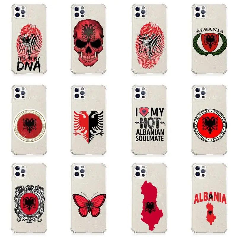 

Albania Albanians Flag Phone Case Lambskin Leather For iphone 12 11 8 7 6 XR X XS PLUS MINI PLUS PRO MAX Shockproof