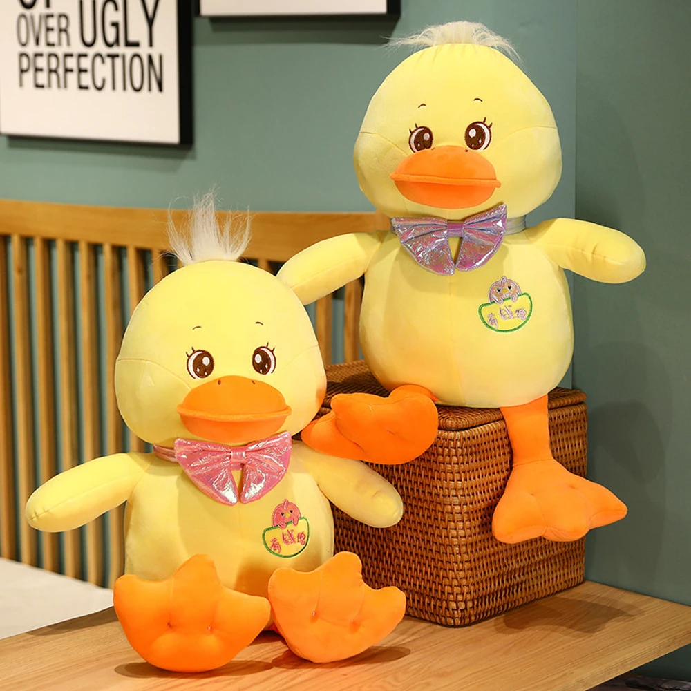 

Stuffed Yellow Duck Plush Toys Soft Duckling Dolls Wearing Glitter Bows Get Richy Duck For Friend Birthday Presents