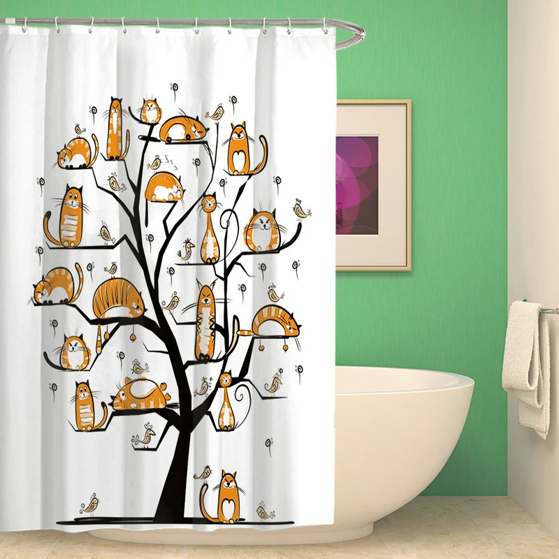 

Милый оранжевый игровой комплекс для кошек занавесок для душа, украшенное мозаикой из драгоценных камней, 12, крючки, станок и декорирования ...