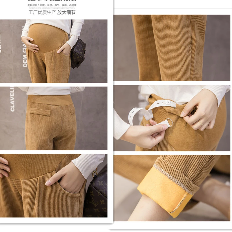 Брюки для беременных женщин зимние вельветовые брюки Бархатные Теплые