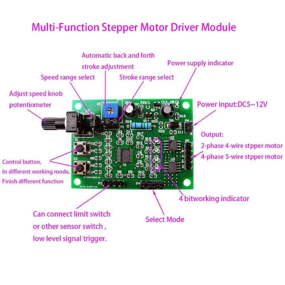 DC 5V-12V 2-фазный 4-проводной Микро Мини шаговый двигатель драйвер модуль