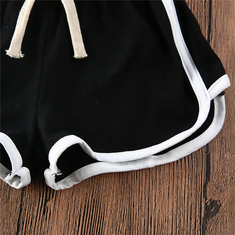 

Toddler Kid Baby Girl Sleeveless Letter Stripe Tops Vest Black Drawstring Short Pants Clothes Set 2PCS Summer Outfit