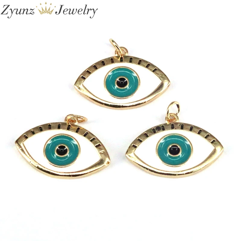 

10 шт., кулон в форме сглаза с белой эмалью, фурнитура с золотой эмалью