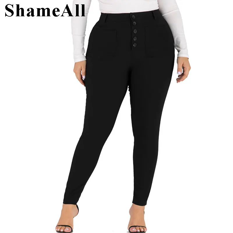 Узкие черные джинсы карандаш размера плюс с карманами на пуговицах 3XL 4XL женские