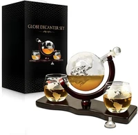 creative globe decanter set with ship shape wood stand and 2 whisky glasses whiskey decanter globe grade gift