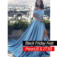 fashion elegant boat neck evening dresses for women party classy night lady sexy off the shoulder slit ball gown prom vestidos