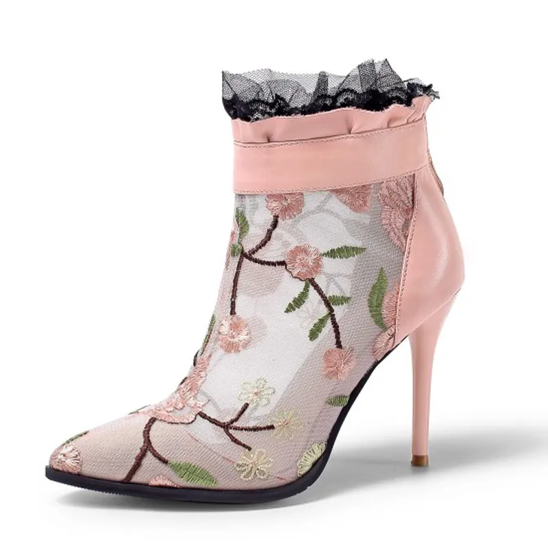 Элитный бренд Ботильоны на шнуровке женская обувь из сетчатого материала Обувь в