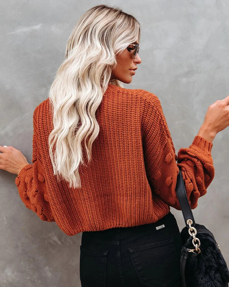 

Fitshinling Bohemian Sweaters For Women Fashion Lantern Sleeve Vintage Pullovers Knitwear Holiday Slim Jumper Sweater Female New
