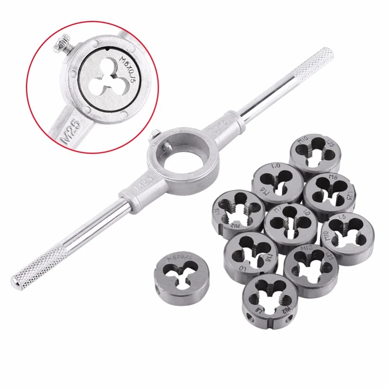 11Pcs/Set Die Wrench Kit High Speed Steel Screw Thread Cutting Straight Flute Hand Tapping Tap Access | Дом и сад