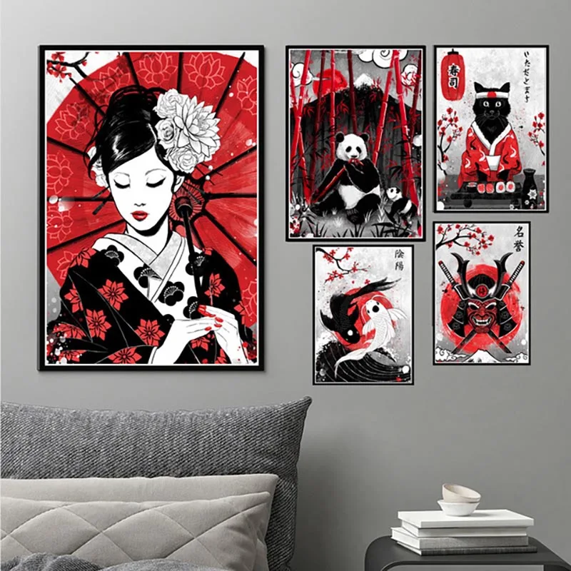 

Ruby Geisha Japanese Samurai Modular Nordic Canvas Painting Pictures Prints Wall Art Poster Modern Bedside Background Home Decor