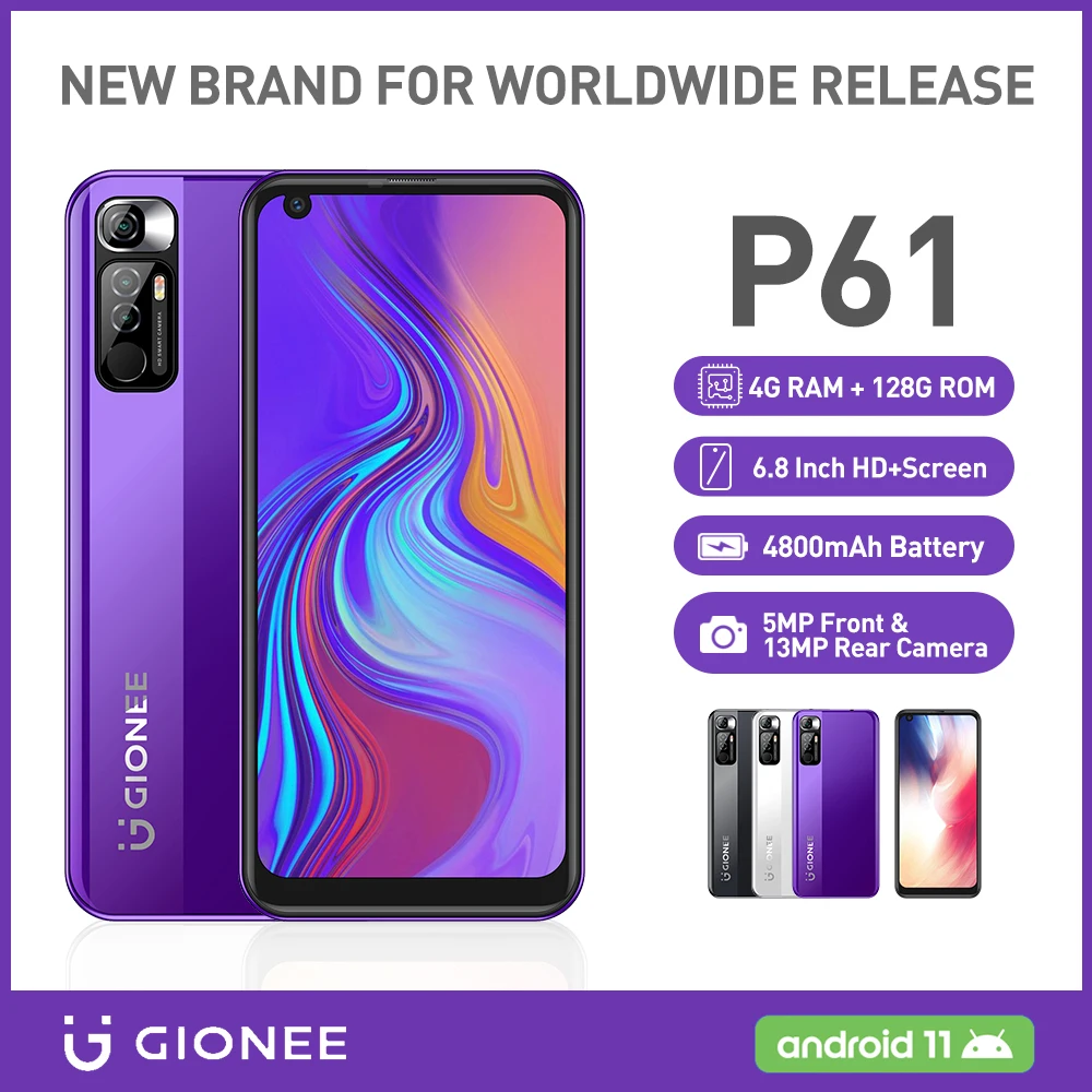 

GIONEE P61 Android 11 4G мобильный телефон Helio P60 Восьмиядерный мобильный телефон 4G + 128G смартфоны 4800mA Blackview Umidigi Cubot Realme