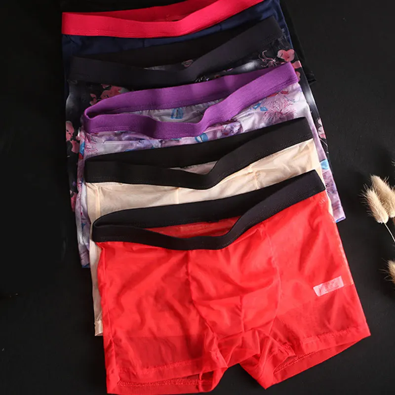 Men Sexy Seamless Underwear Pants Mens Ultra-thin Transparent Boxershorts Male Mid-rise Mesh Slips Homme Panties Boxer Shorts
