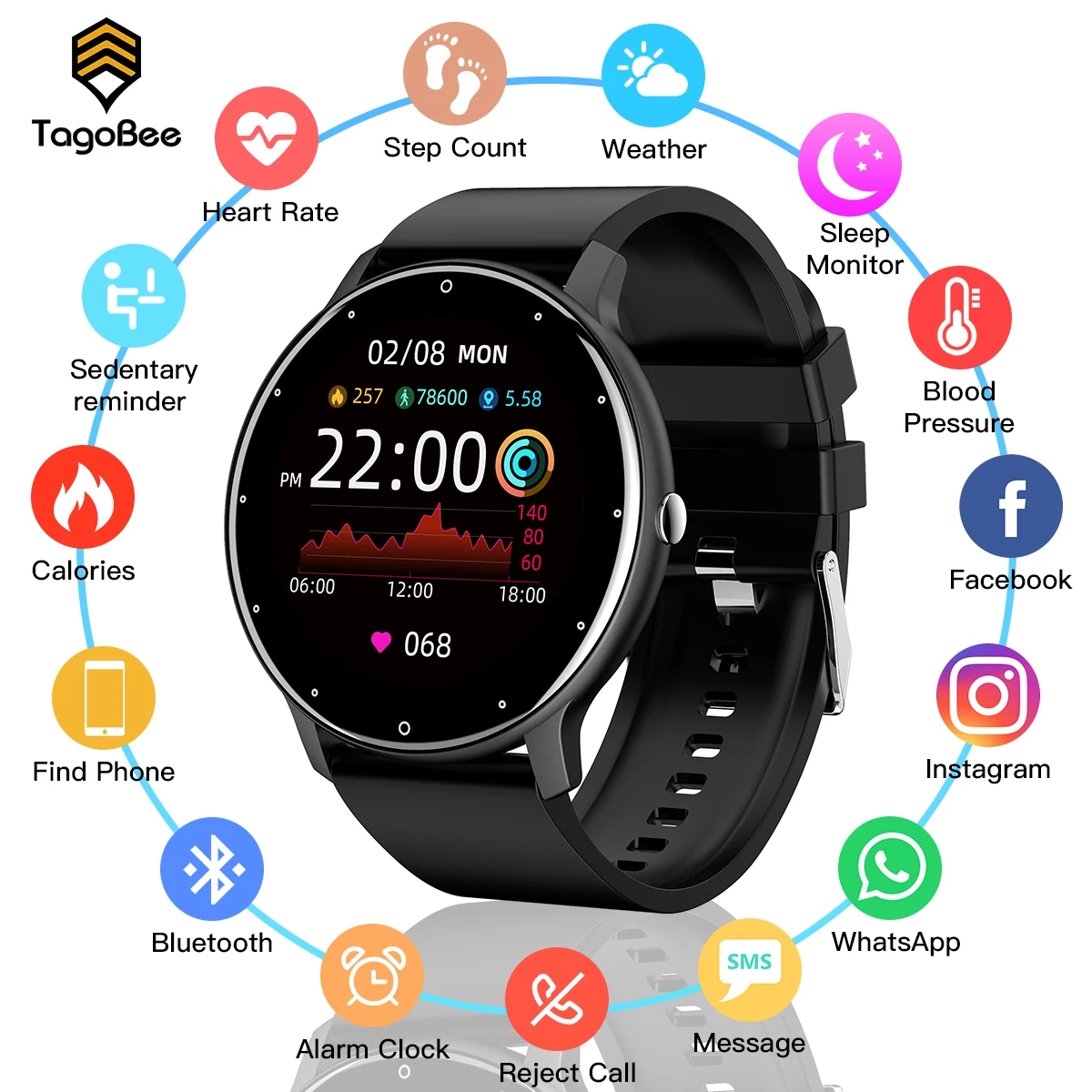 Previsão do Tempo Monitor de Freqüência Tagobee Mulheres Relógio Inteligente Masculino 2021 Smartver Android Ios Tela Redonda Cardíaca Esportes Senhoras