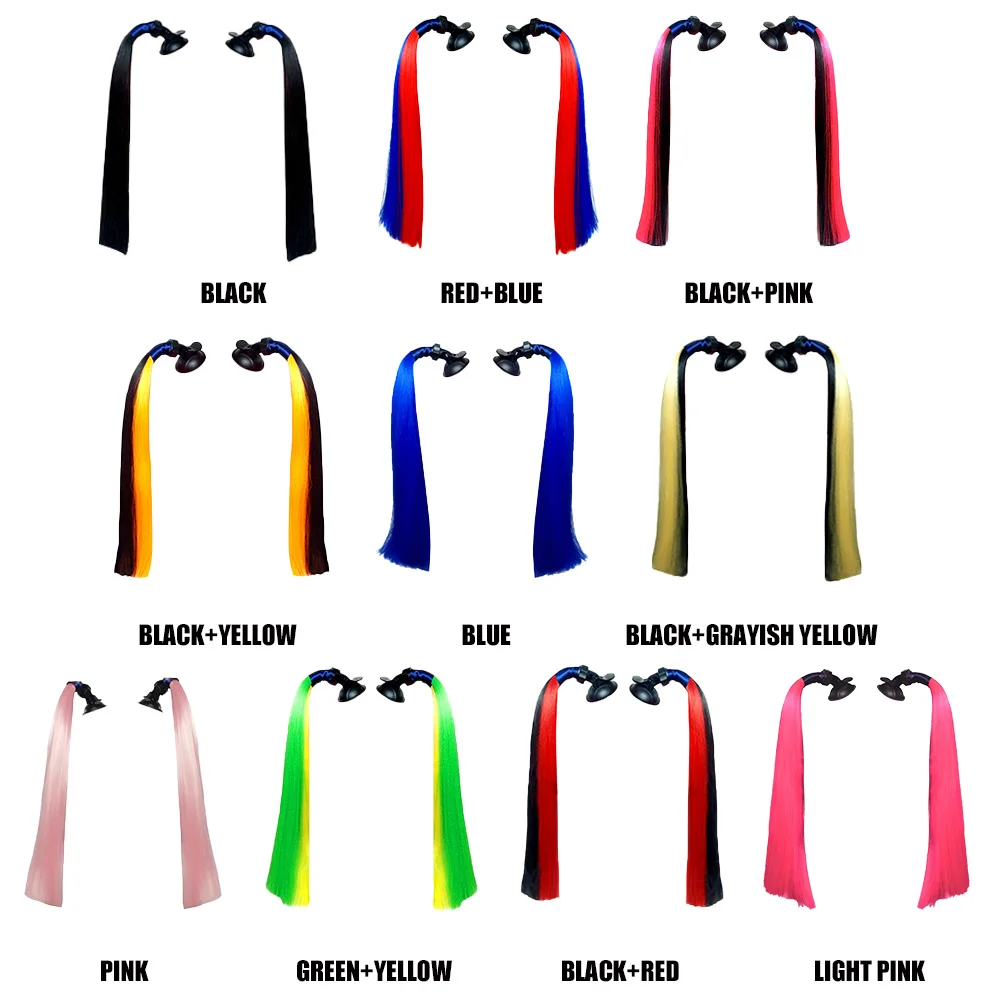 

1pair Cycling Bicycle For Motorcycle Suction Cup Straight Hair DIY Craft Universal Helmet Ponytail Reusable Cool Cute Cosplay