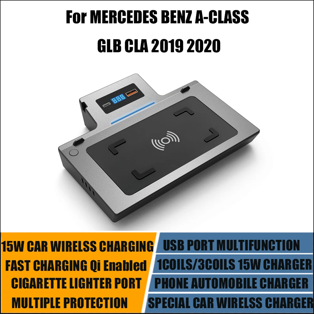 Qi Car Wireless Fast Charging For Mercedes Benz W177 W247 W188 CLA/GLB/GLA /A/B-Class 2019 2020 PD Charing USB Phone Charger Pad
