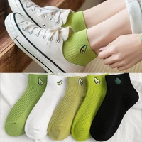 green wild avocado socks ladies embroidery casual socks pure cotton breathable cute socks fashion non smelly foot socks