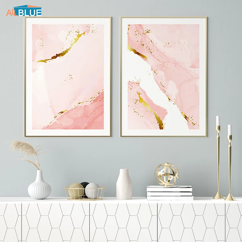 Современный постер с изображением розового мрамора абстрактная Геометрическая