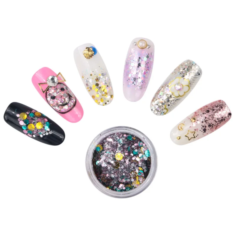 6 коробок/Набор для дизайна ногтей Блестящий Порошок блестки набор 3D лазерный