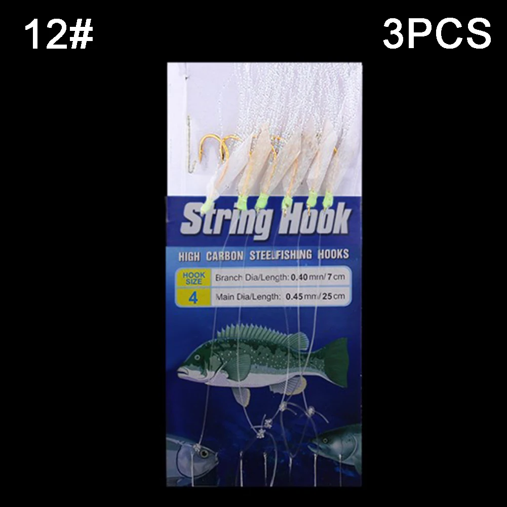 

3pcs Fishing Lures Fish Hook, Night Luminous Bead Super Sharp Hook String Hook 6 Hook, String Hook 8#-19#