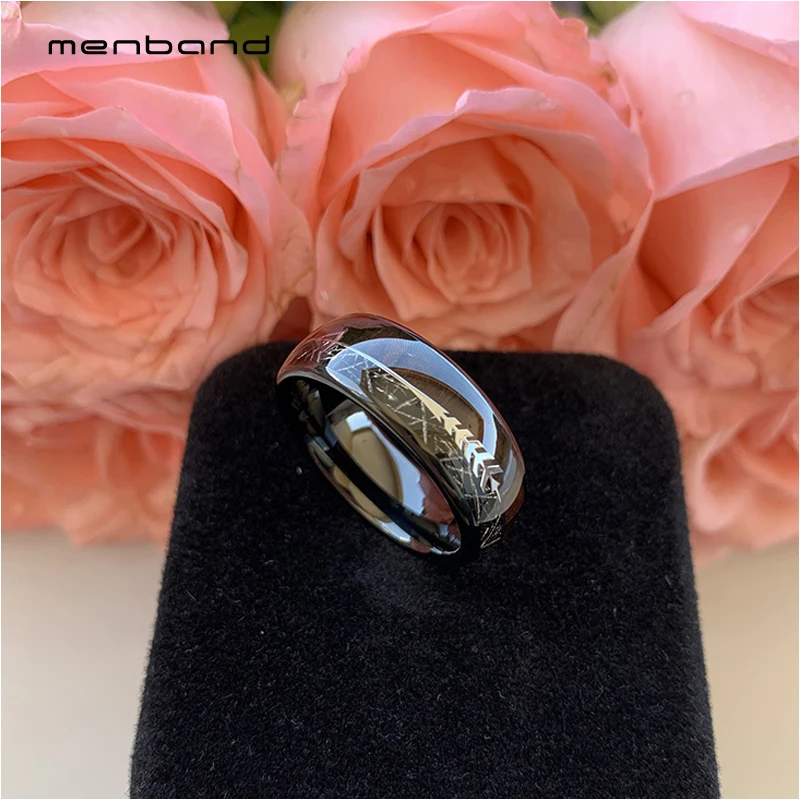 Черный Мужской Перстень вольфрамовый свадебный браслет со стрелкой черный