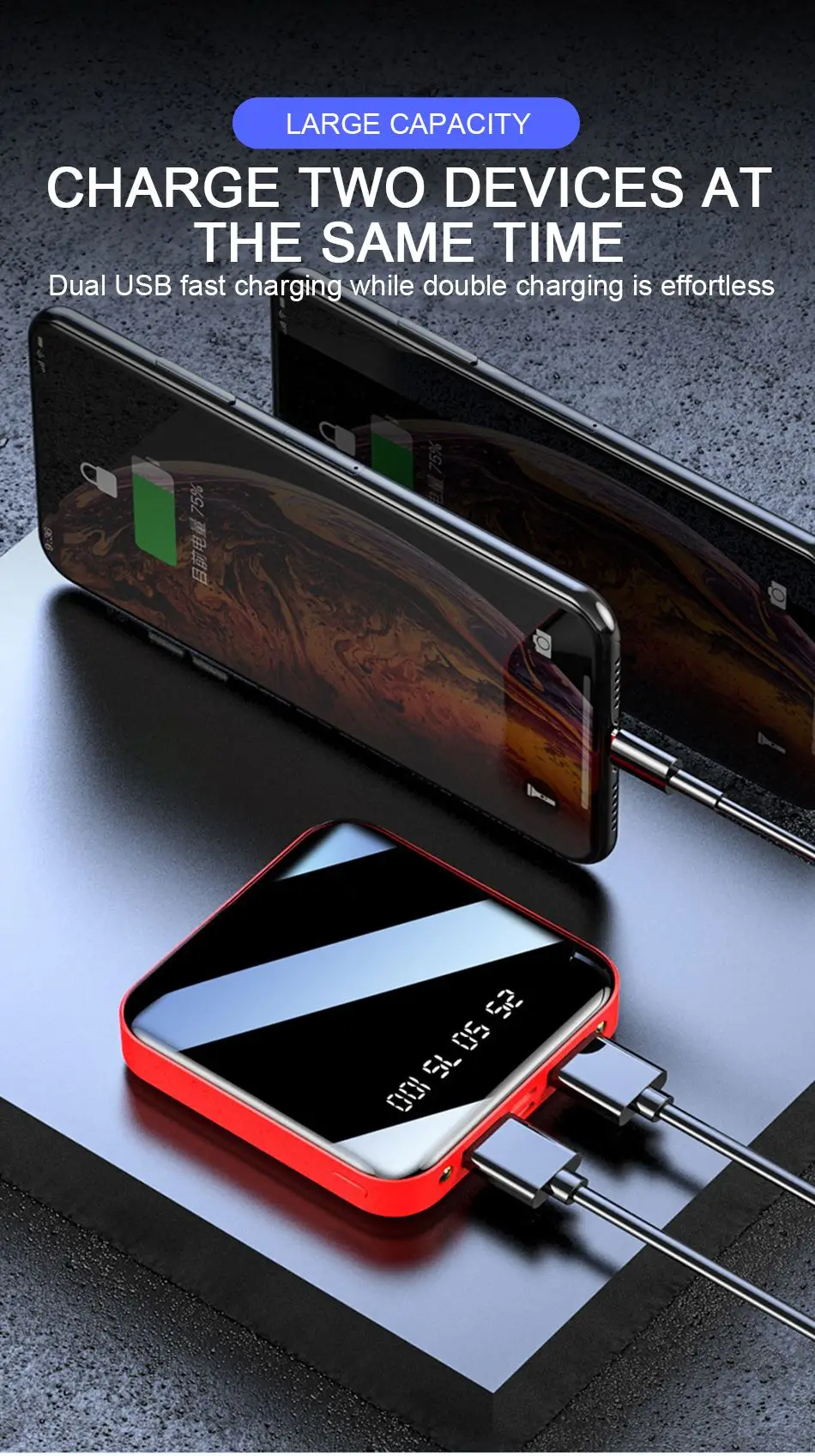 Mi ni 10000 мАч, Дополнительный внешний аккумулятор для iPhone 8, Xiaomi mi, Дополнительный внешний аккумулятор, зарядное устройство, два порта Usb, внешний аккумулятор, портативный аккумулятор