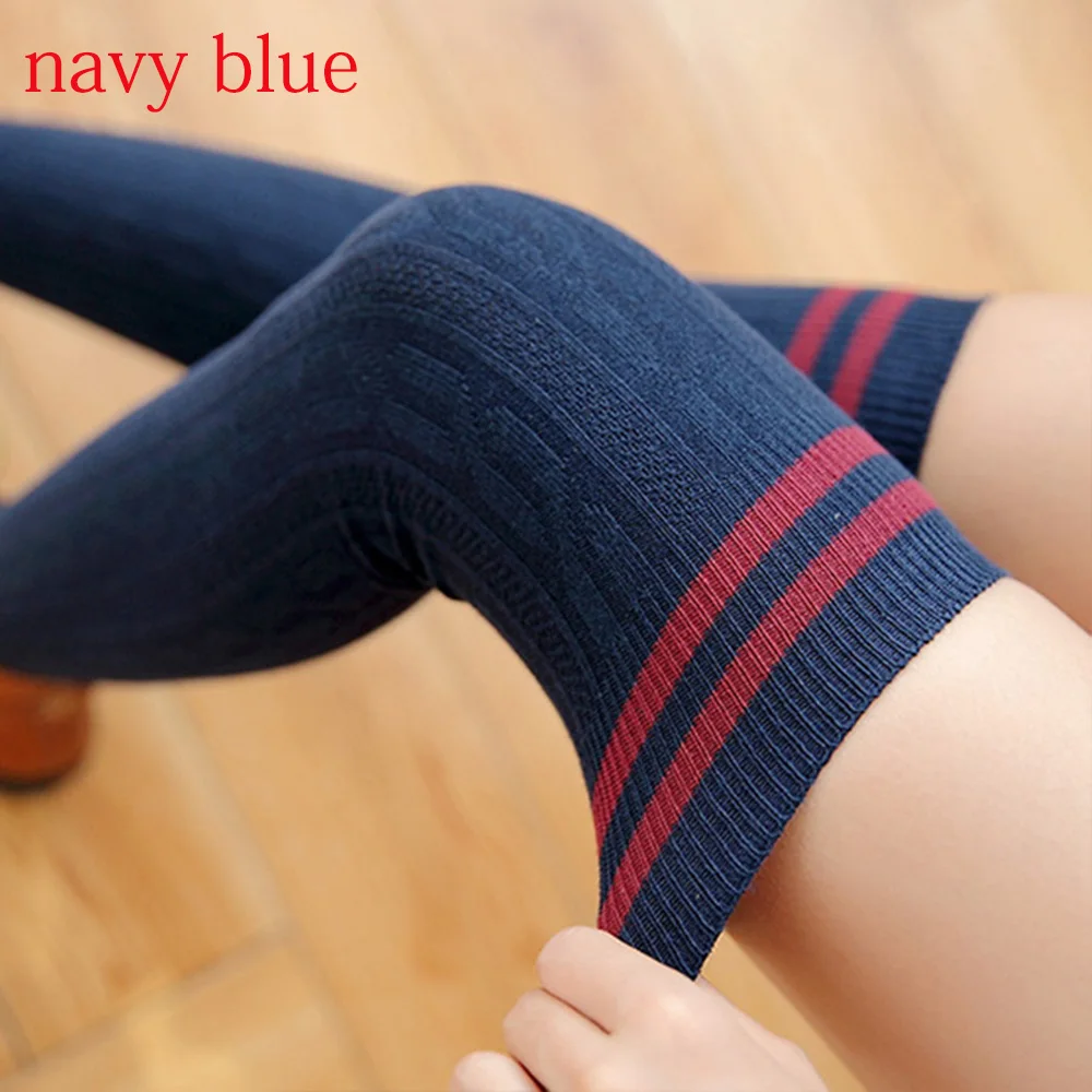 Navy Blue Новинка; Модные Полосатые чулки ярких цветов до бедра; женские кружевные пикантные хлопковые чулки; сезон осень-весна; Гольфы выше колена - Цвет: Navy Blue