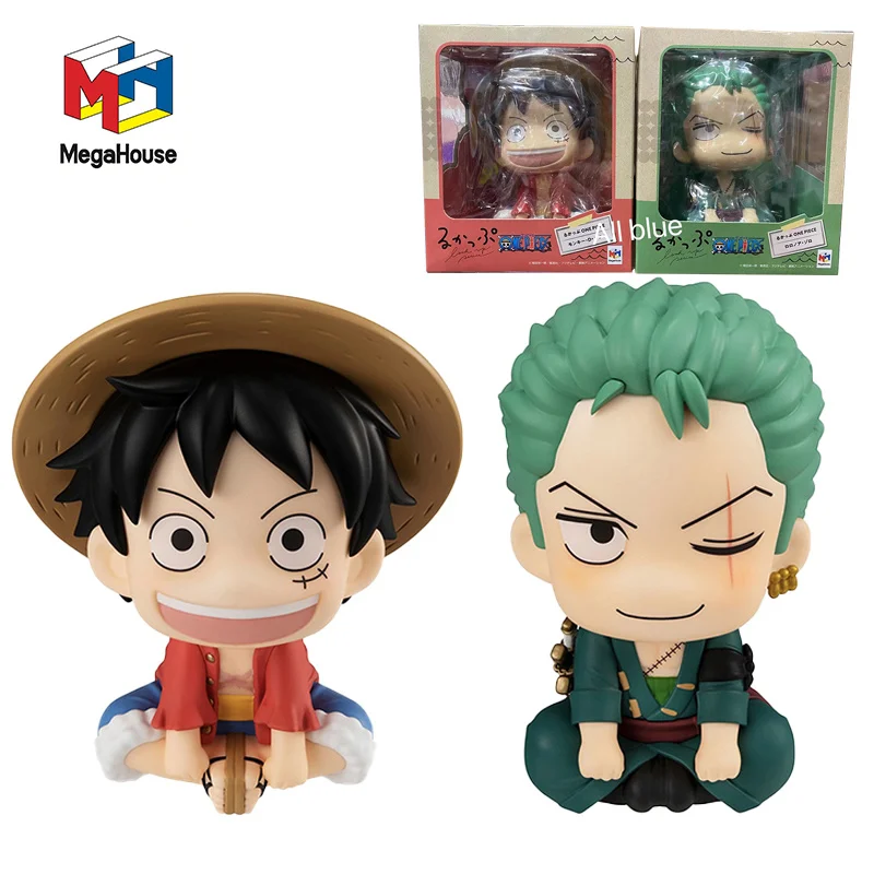 

In Stock 11Cm Megahouse Figurine One Piece Anime Figure Luffy Zoro Q Version Look Up Pvc Collection Action Figure Toys for Boys