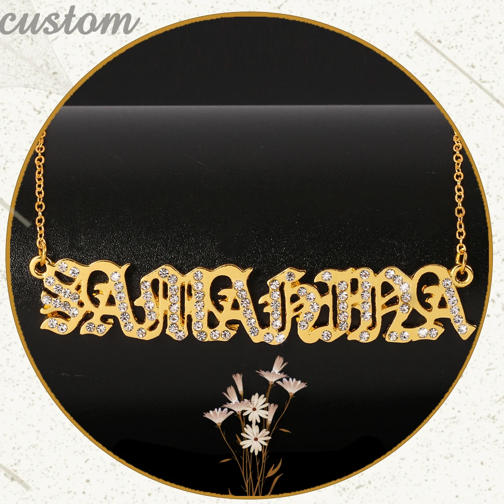 Заказное имя хрустальное ожерелье с кулоном Старый английский шрифт