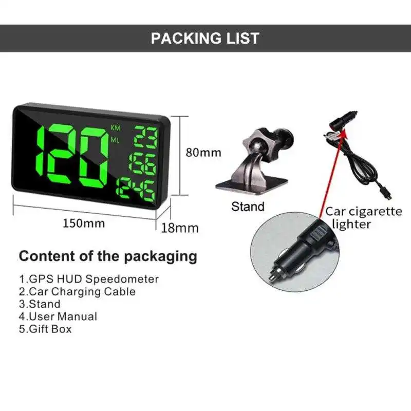 

GPS Speedometer Large Screen Car HUD Head Up Display C80 C90 KM/h MPH Speed Display Overspeed Warning Alarm System