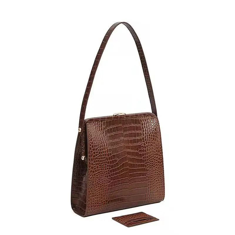 2021 Niche Design Crocodile Pattern Underarm Bag Genuine Leather Shoulder Bags Casual Totes Leather Female Handbag Purse Phone
