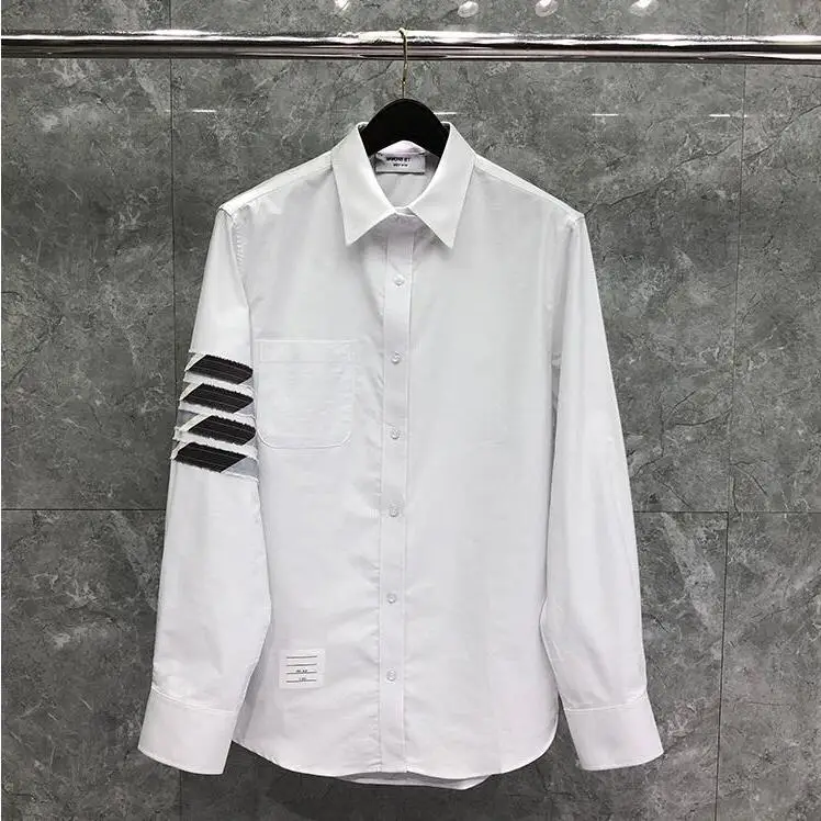 

Brand 2021 Fashion Shirts Men Slim White Striped Long Sleeve Casual Shirt Turn Down Collar Oxford Solid Men's Clothing