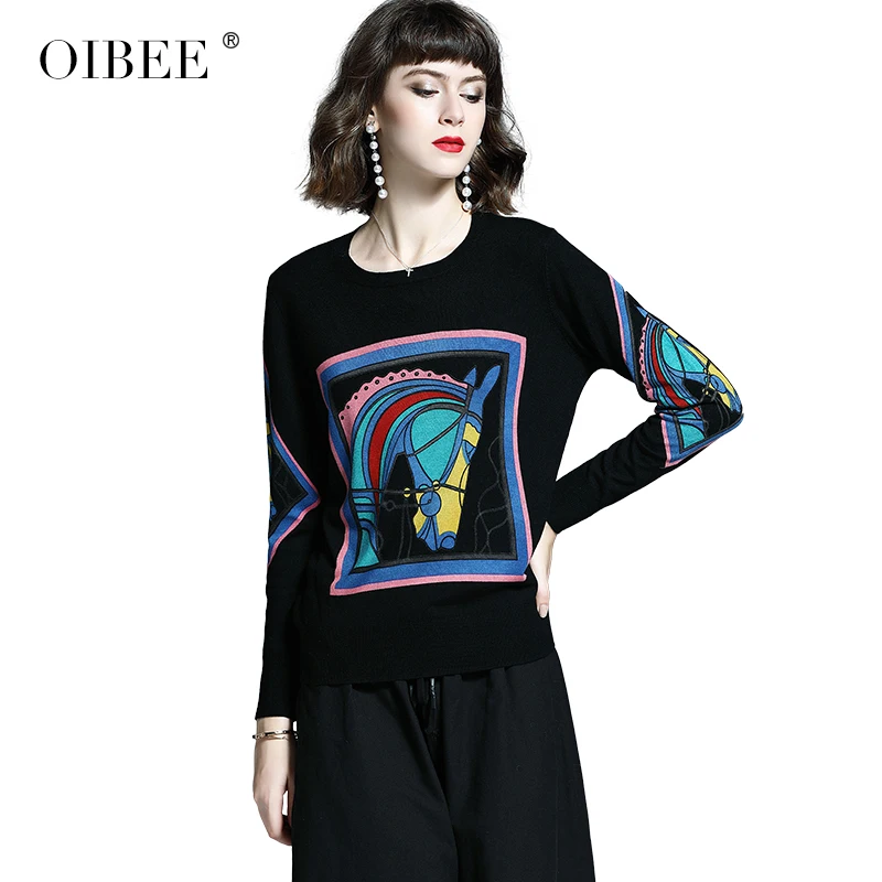 OIBEE2019 осенне-зимний женский свитер с круглым вырезом свободный большой размер с принтом головы с длинным рукавом женская нижняя рубашка thic