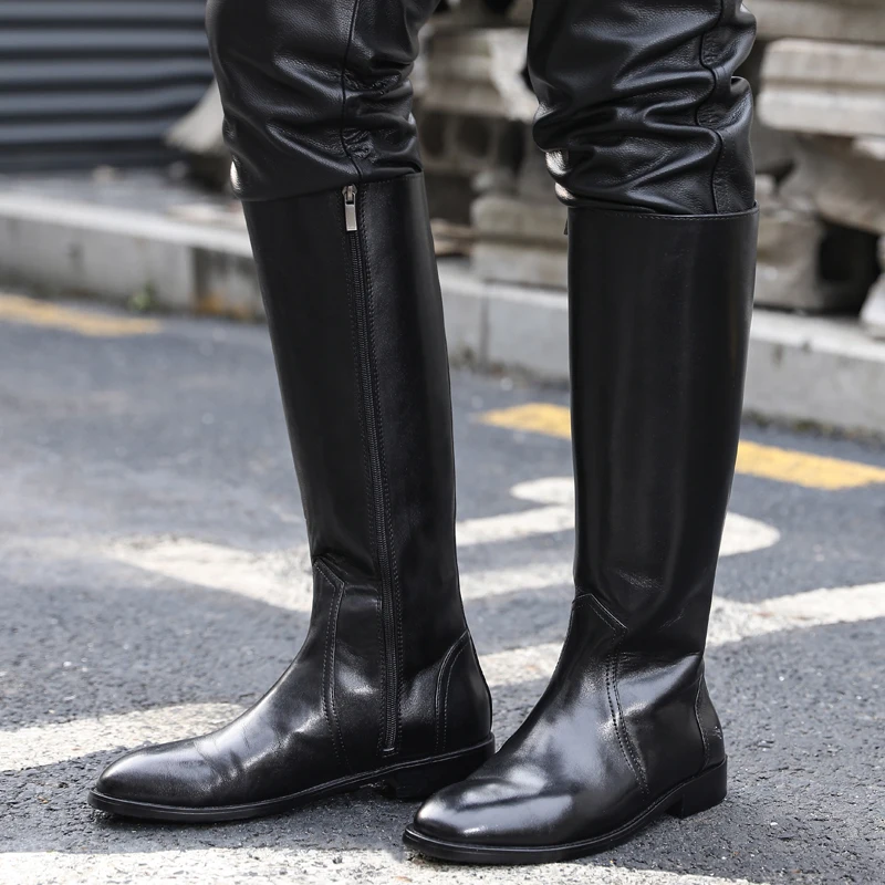 Зимние ботинки мужские для верховой езды кожаные высокие военные трендовая