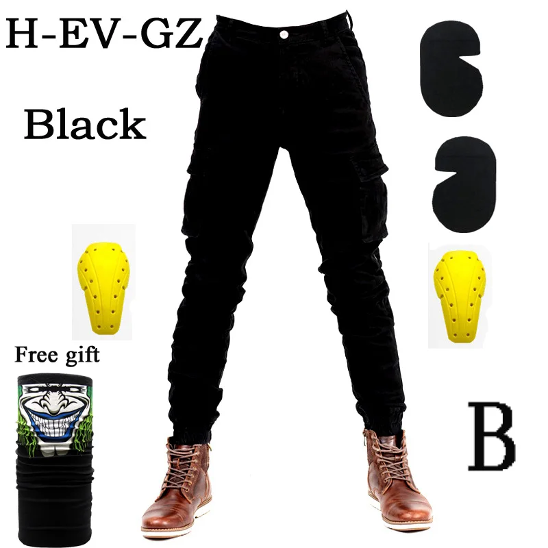 H-EV-GZ Black and B Мото rcycle комбинезоны джинсы с защитой от падения тонкие джинсовые велосипедные гоночные брюки мото кросс мото комбинезон брюки карго - Цвет: H-EV-GZ Black and B