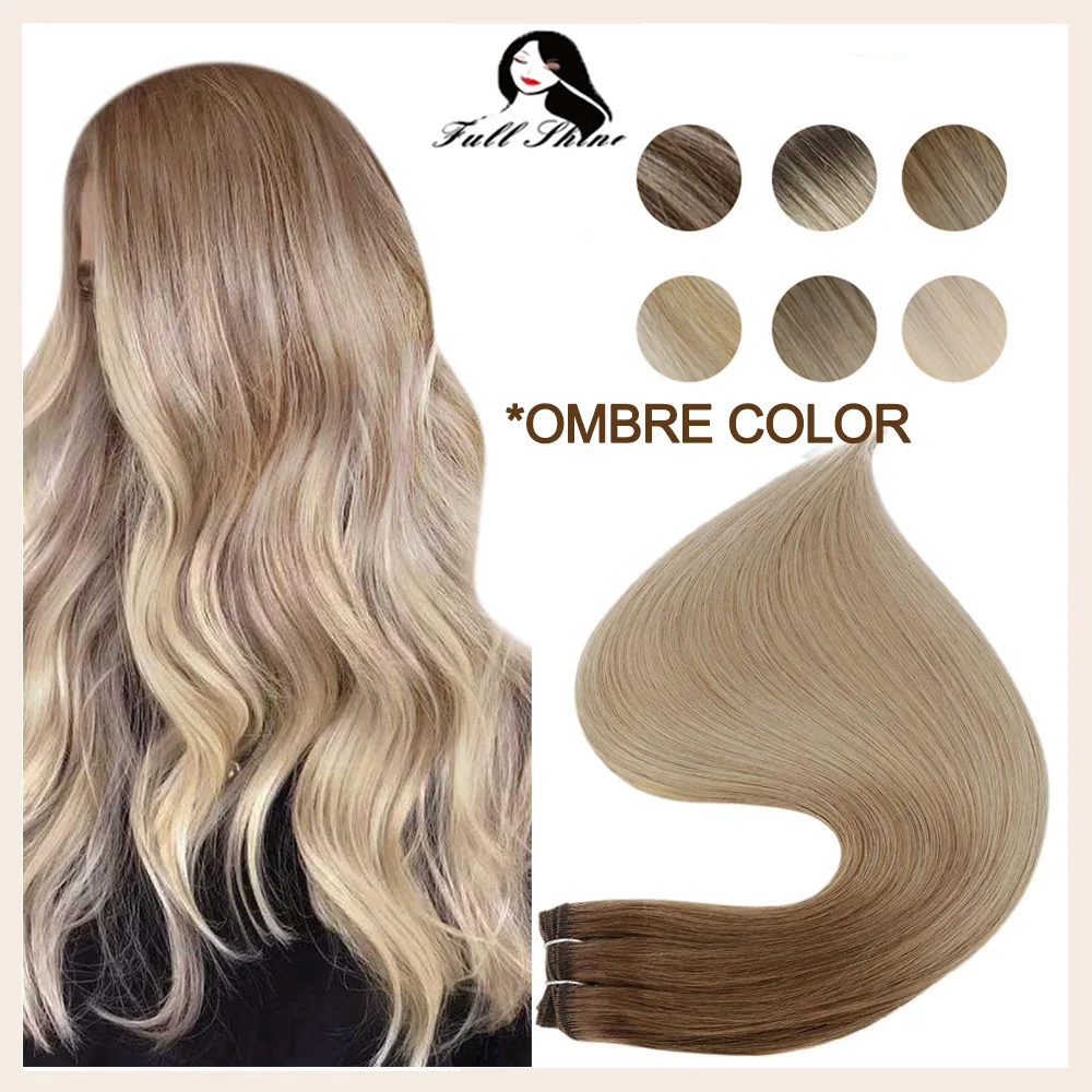 

Full Shine Hair Weft Balayage Dip Dyed Omber Color Hair Bundle 100g Sew in Ribbon Hair Extensions 100% Remy Skin Weft Human Hair