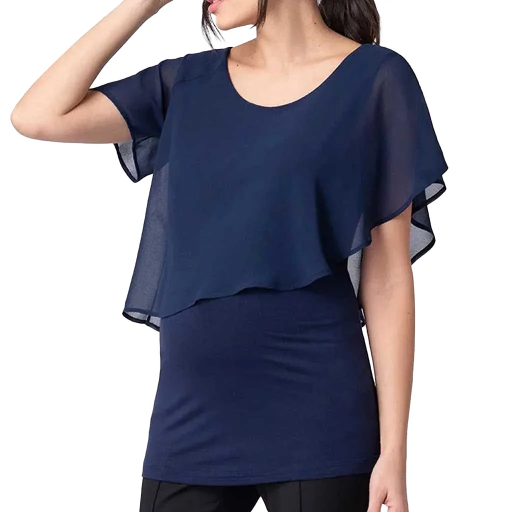 

2022 New Summer Fashion Maternity Nursing Short Sleeve Tops Solid Breastfeeding T-shirt Pregnant Clothes Maternity Clothes