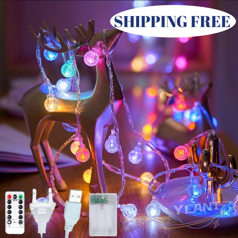 

Bubble Ball Fairy Lights String Outside Christmas Decor Patio Street Garland LED Lamp Holiday Party Bedroom Wedding Living Room