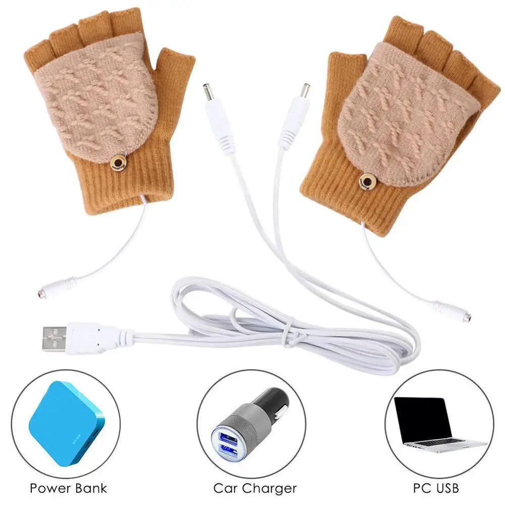 

Men's Women's Secure USB 5V Heating Gloves Hand Warmers Winter Warm Mittens Hand Laptop Half Fingerless Electric Heating Gloves