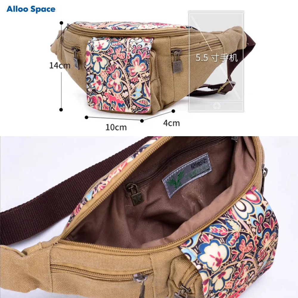 Печать холст бег Фанни национальный пакет для женщин леди поясная сумка