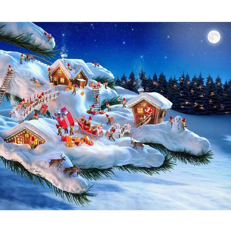 Алмазная картина вышивка крестиком Рождество/дерево/домик полная квадратная